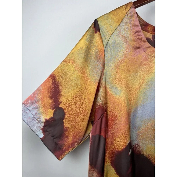 Melissa McCarthy Seven7 Women's Abstract Sunset Short Sleeve Satin Blouse Sz 2X - Picture 2 of 6